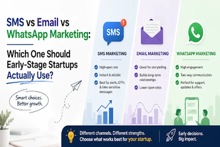 SMS vs Email vs WhatsApp Marketing: Which One Should Early-Stage Startups Actually Use? SMS vs Email vs WhatsApp Marketing Which One Should Early-Stage Startups Actually Use